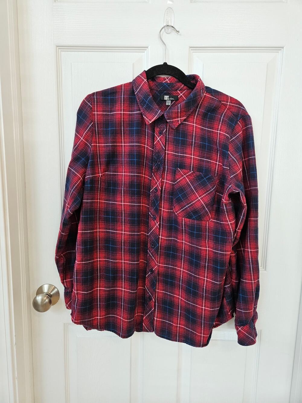 KUT from the Kloth Women’s XL Red Plaid Flannel Button Front Shirt Soft Cozy